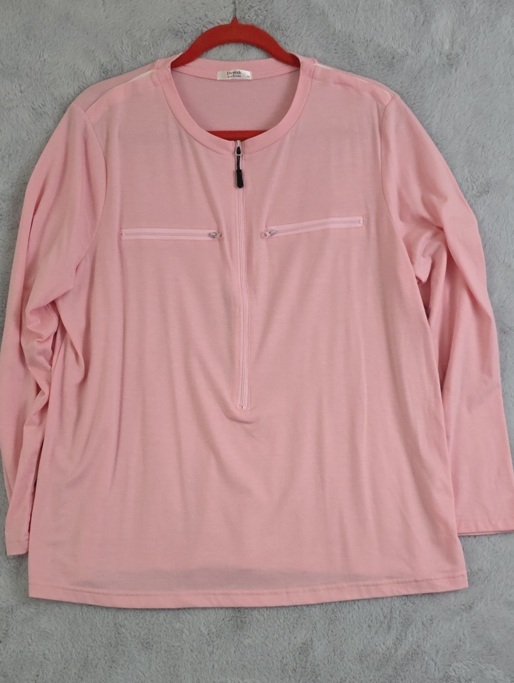 Deyeek Pink Quarter Zip Long Sleeve Top with Zip Pocket Detail Size XL